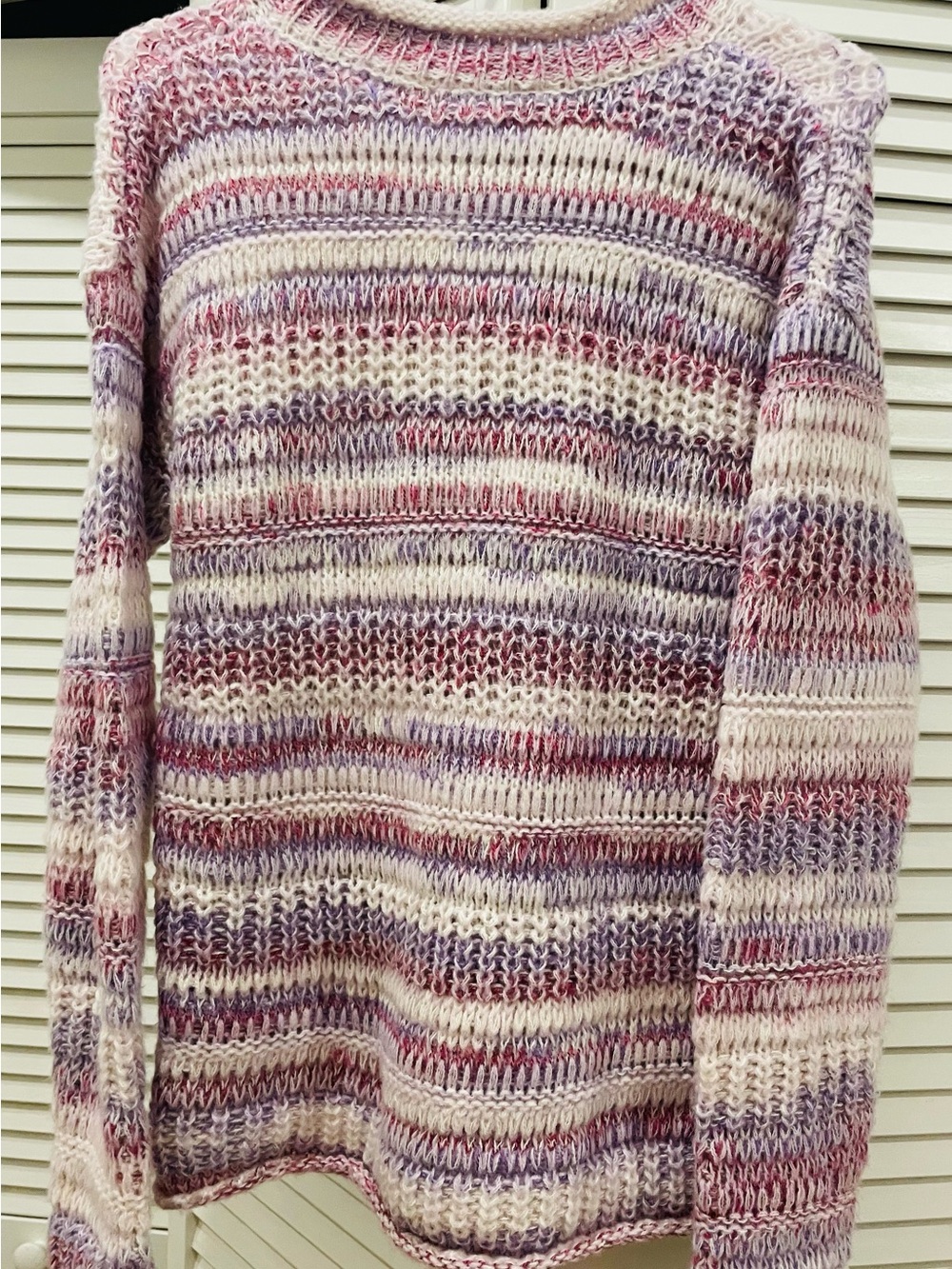 Time and Tru Pink & Lavender Striped Knit Crewneck Sweater